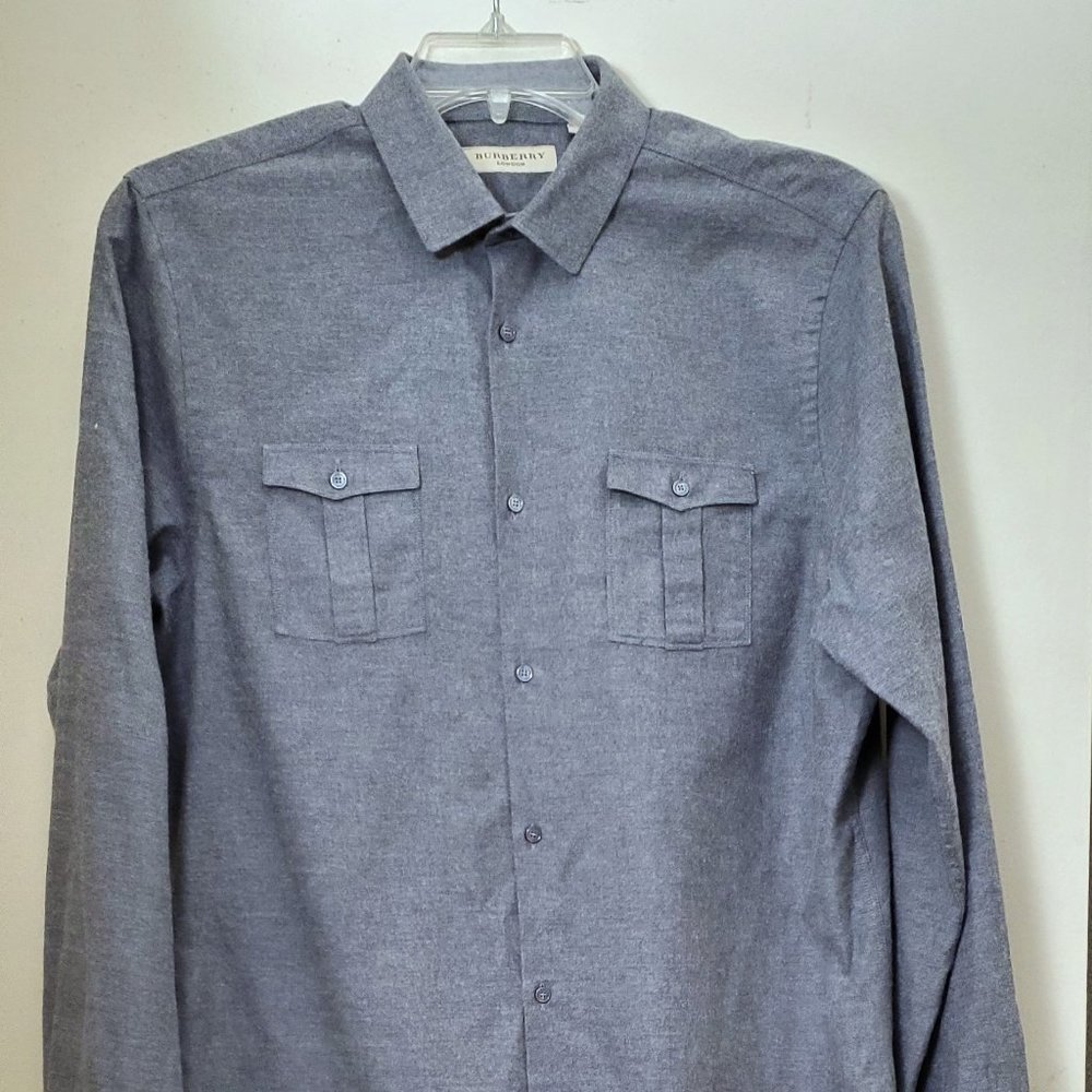 Burberry London Tailored Mens Shirt Button Up Long Sleeve Gray Size L